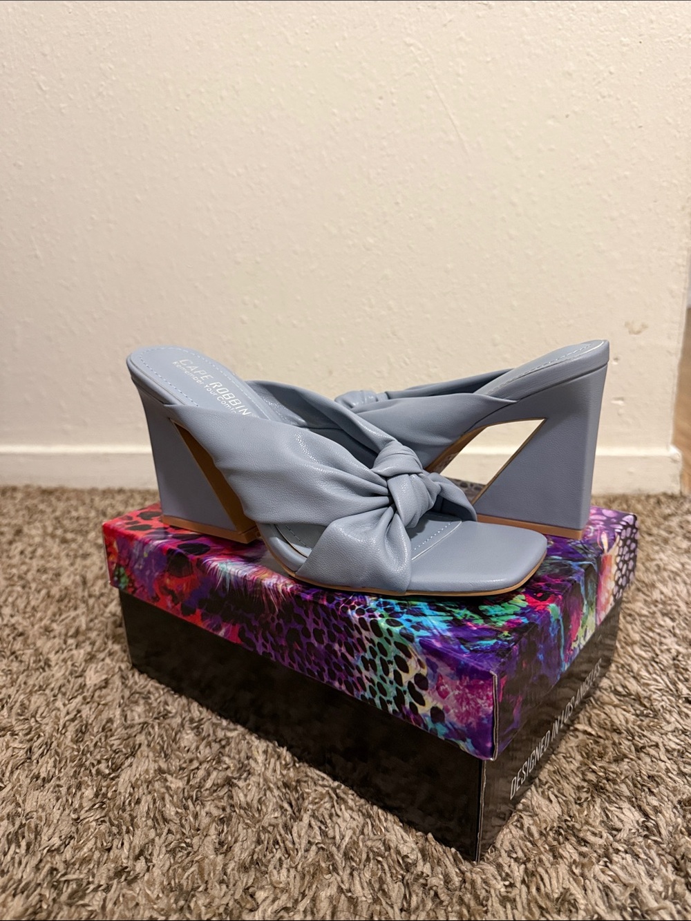Cape Robbin Light Blue Knot Wedge Mules